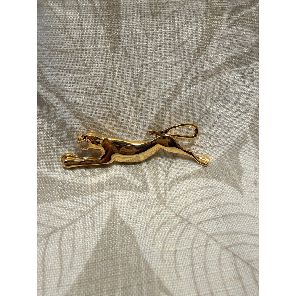 Vintage Panther / Jaguar Gold Toned Brooch, Monet Stamped, 80s-90s